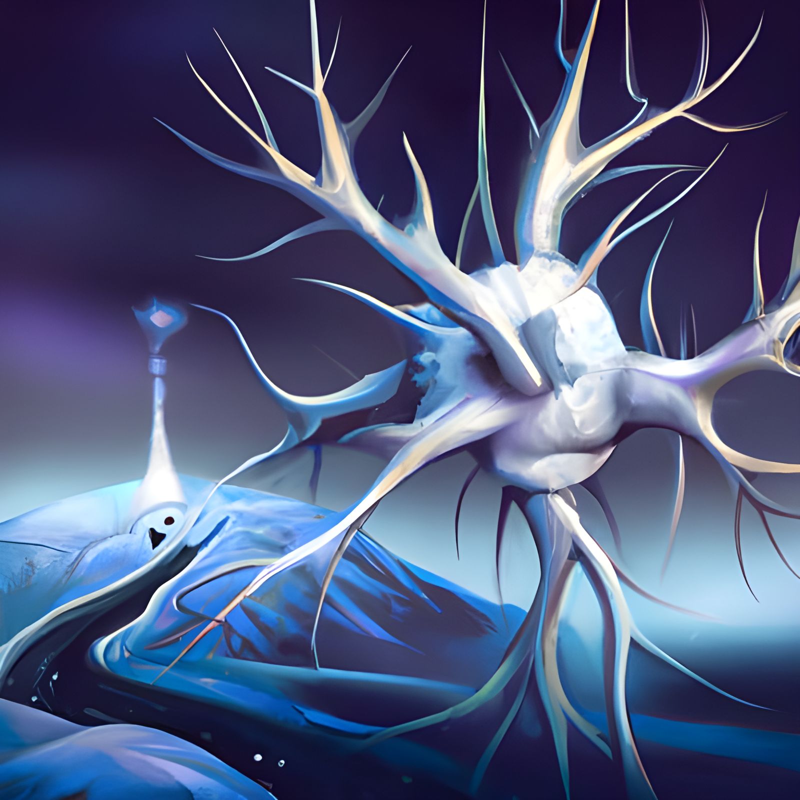 Immortal Neuron in Sci-Fi Landscape: Digital Painting