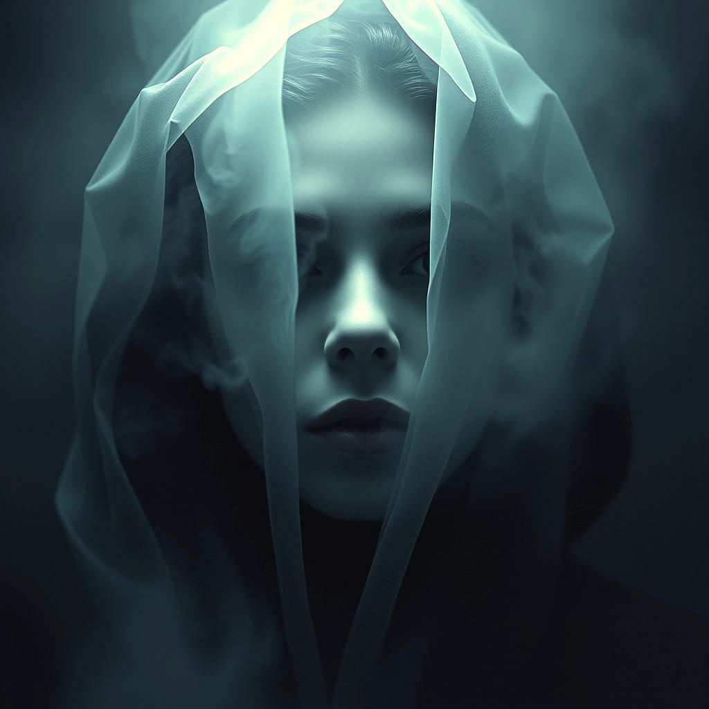 Ethereal Woman's Face in Dark Surrealist Style
