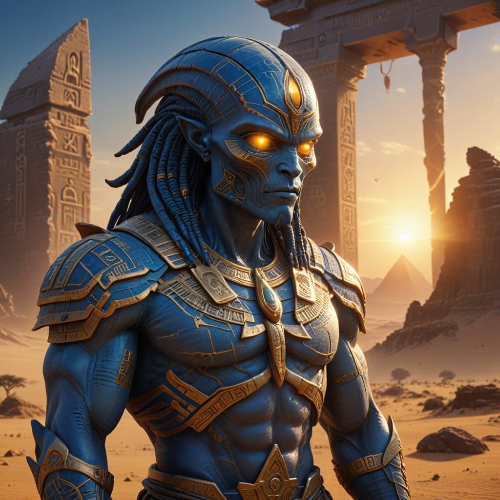 Alien Rune Titan as Egyptian God in Mystic Desert