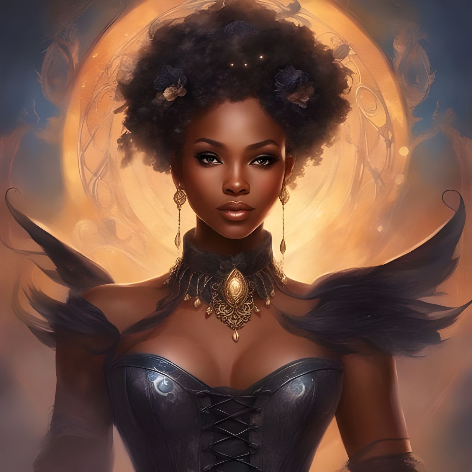 Elegant Portrait of Black Woman in Corset, Royo Style