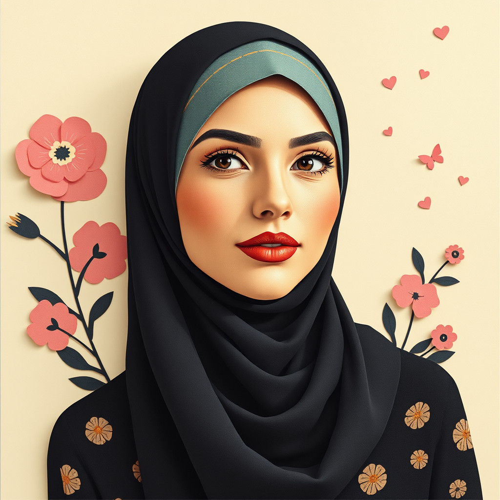 Whimsical Portrait of a Curvy Hijabi Woman in Chic Attire
