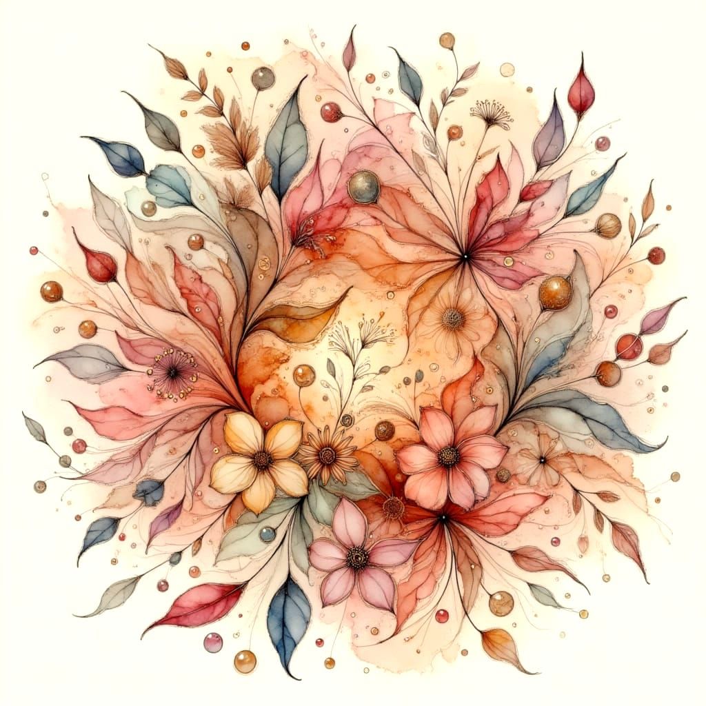 Ethereal Mandala of Petals and Seed Pods in Bohemian Palette