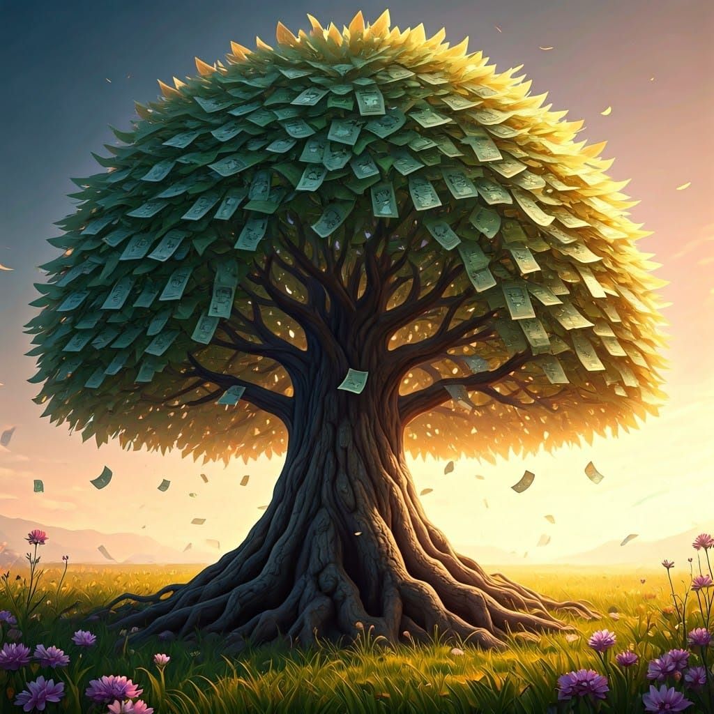 Dreamy Digital Watercolor Tree in Vibrant, Pastel Hues