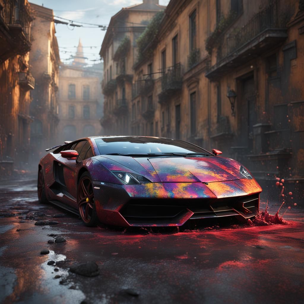 Lamborghini Splatter Paint Fading: Detailed Matte Painting