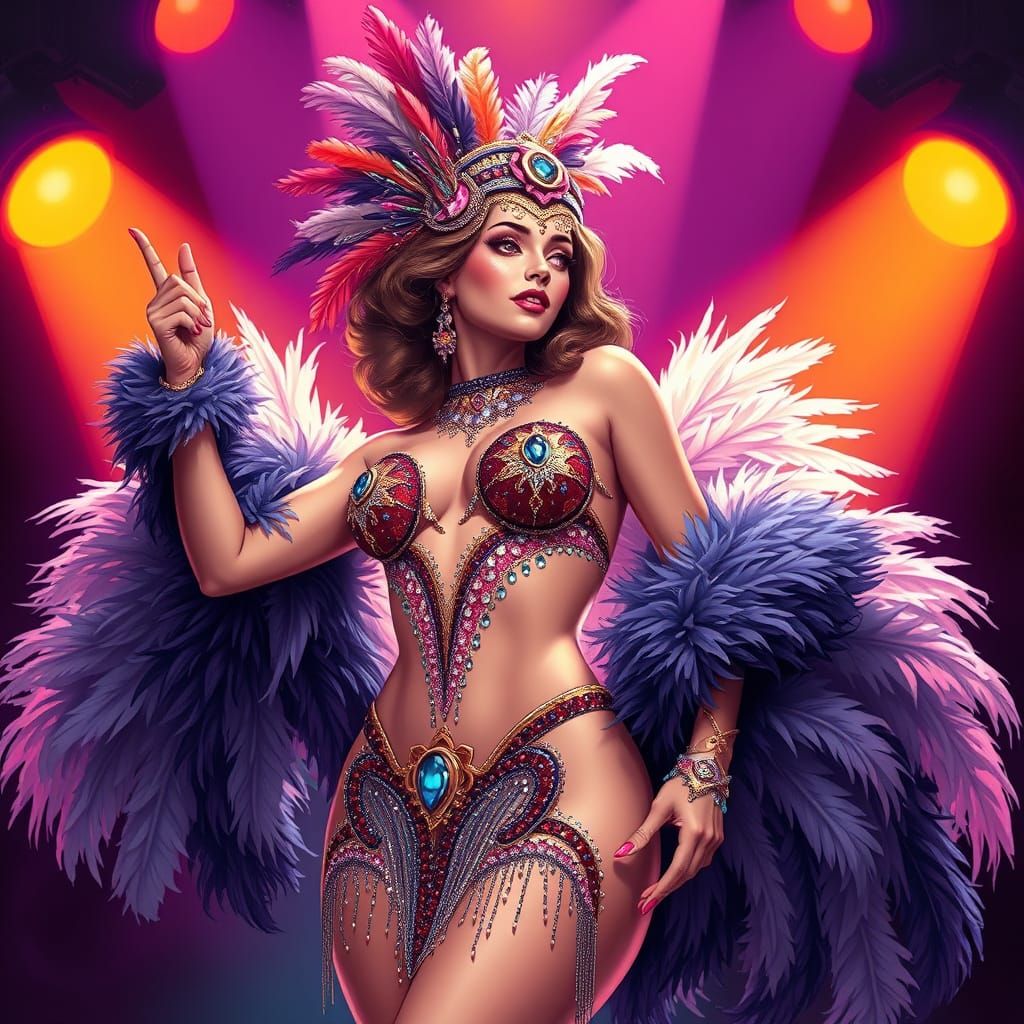 Glamorous Showgirl in Art Nouveau Style