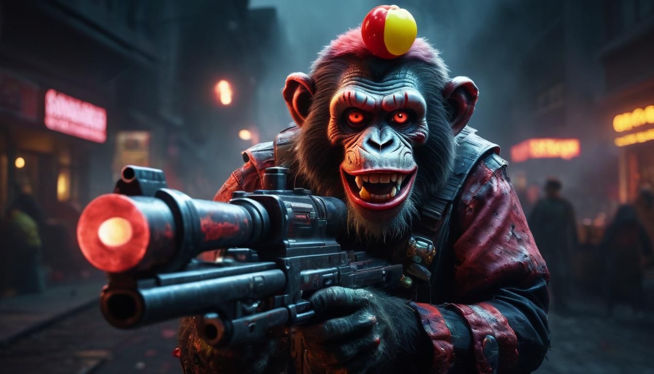 Zombie Monkey Clown Space Pirate Fires Hot Dog Gun