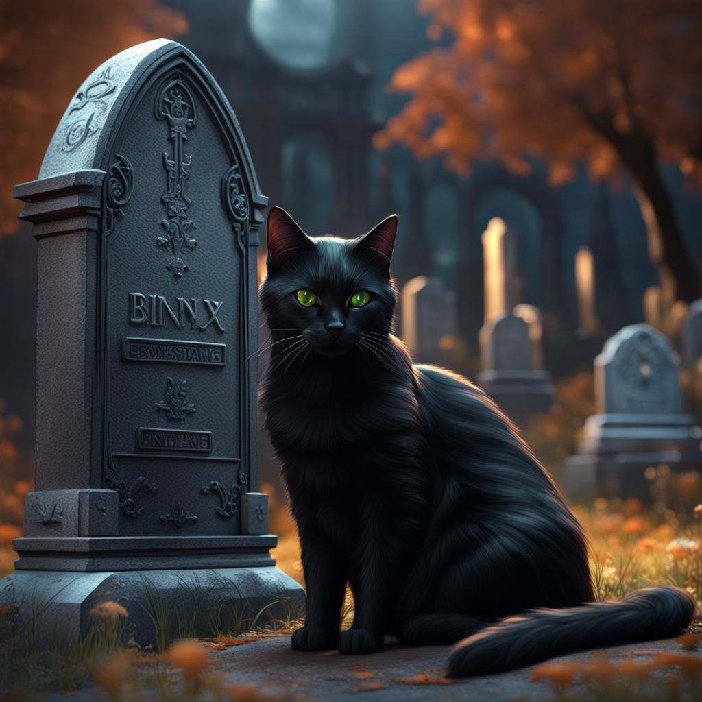 Black Cat in Cemetery: Fantasy Concept Art