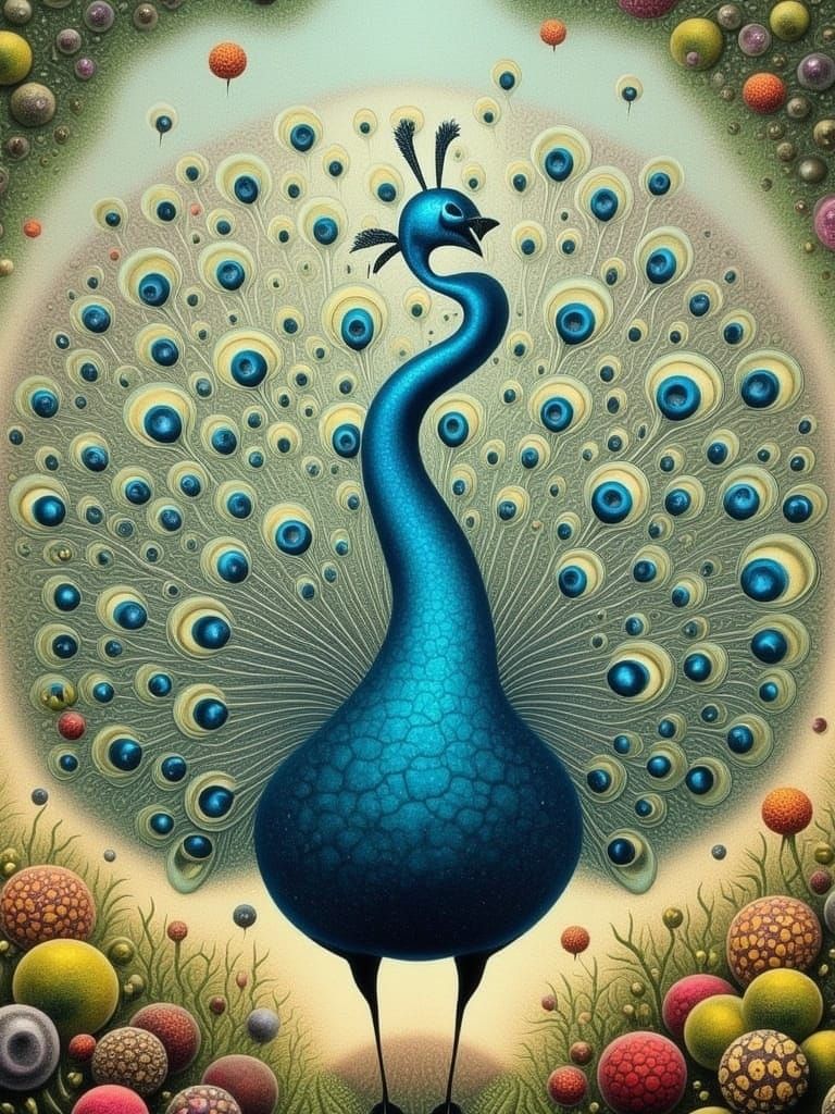 Whimsical Storybook Peacock in Pastel Hues