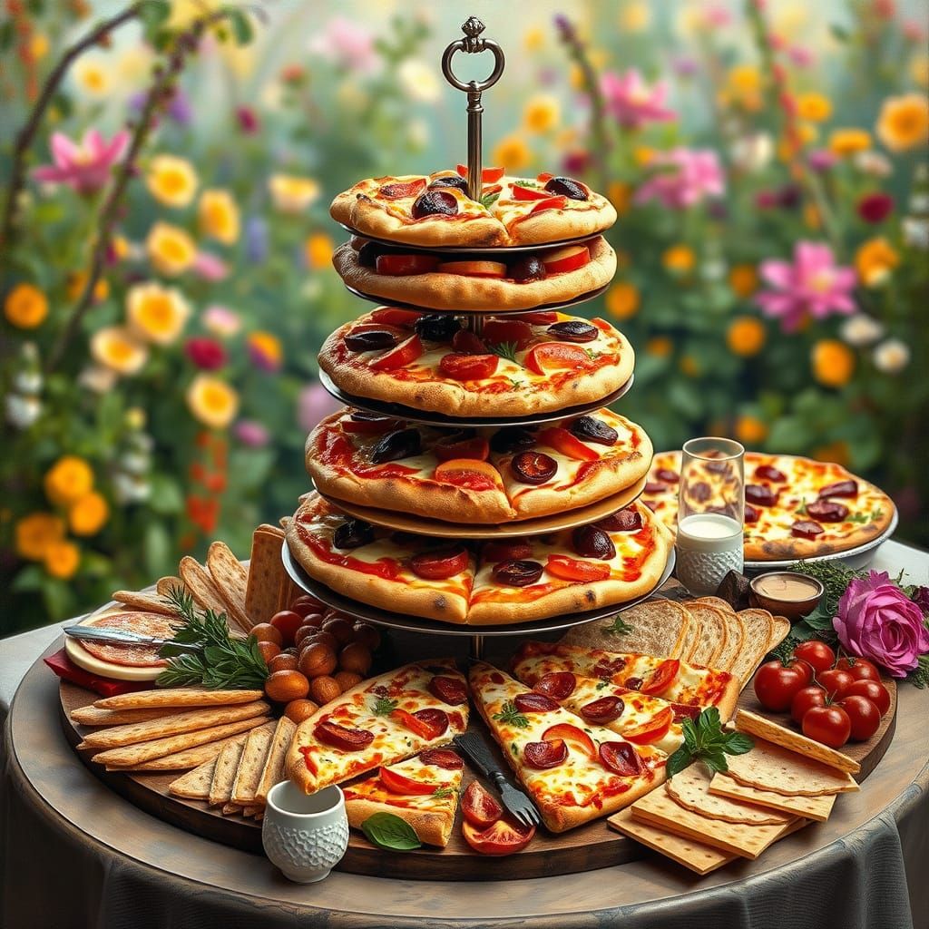 Pizza Charcuterie Board in Oil Painting Style