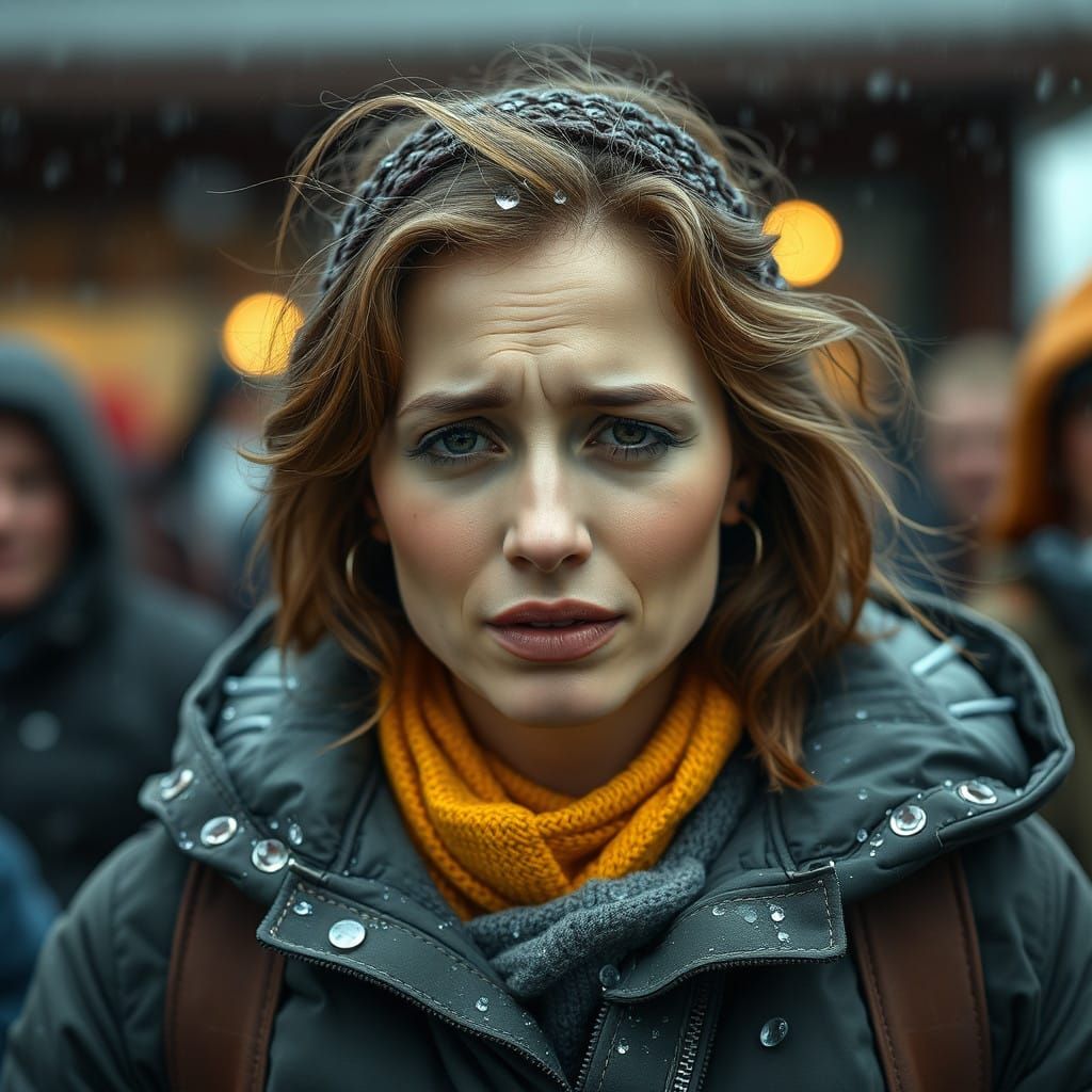 Hyperrealistic Woman in Tears, Weather Forecaster in Distres...