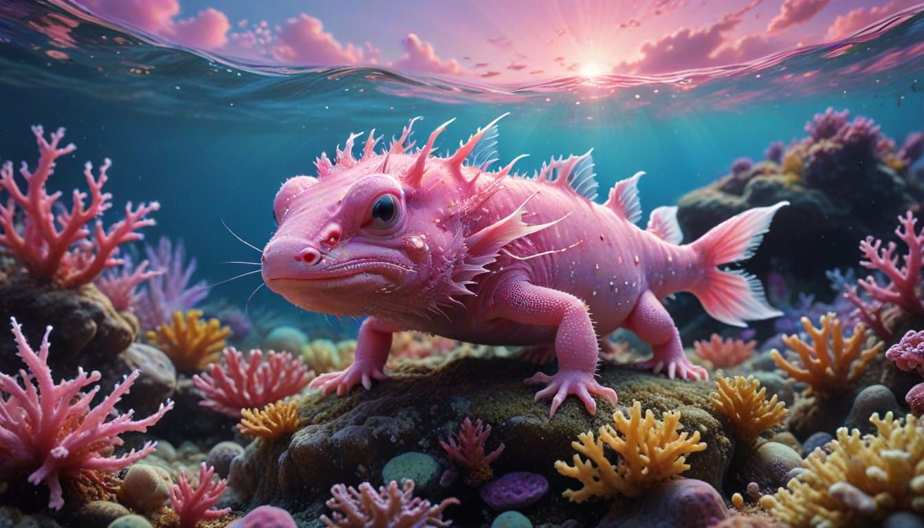 Axolotl in Vibrant Fantastical Seascapes