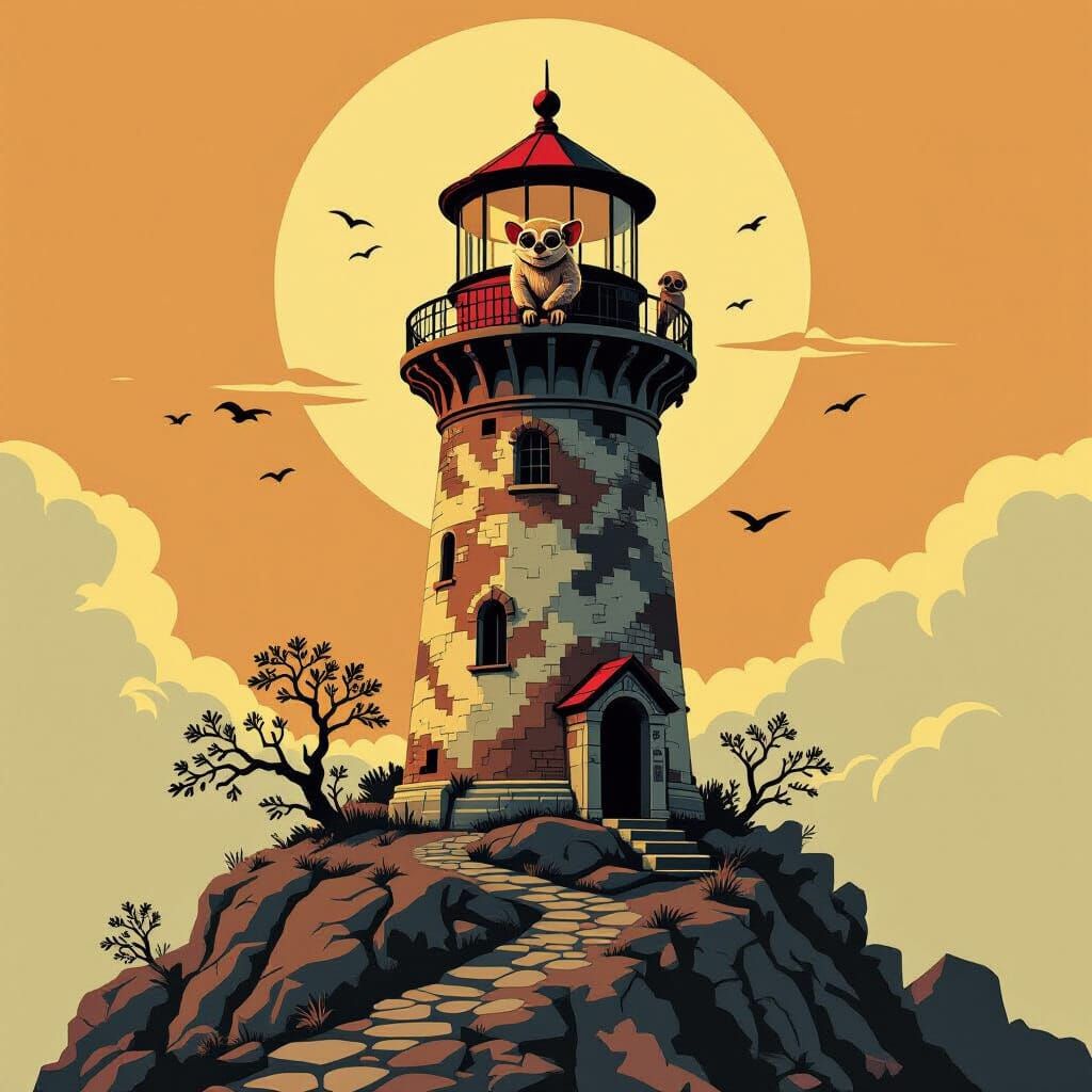 Tarsier in Lighthouse: Abstract Digital Art