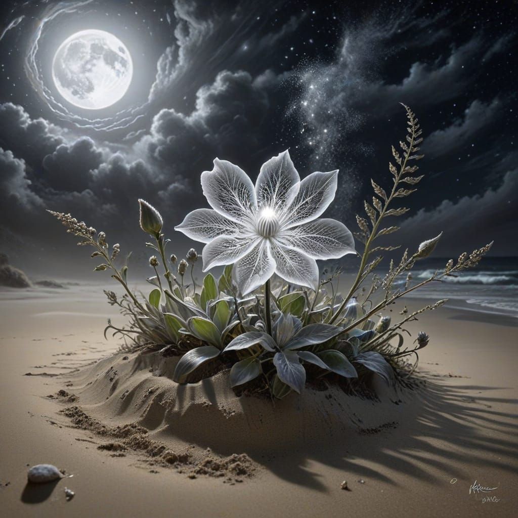 Ethereal Desert Flower in Charcoal Drawing Style