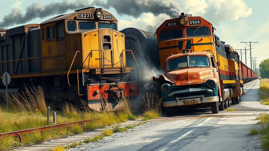 Train Crashes into Pickup Truck at Rural Railroad Crossing i...