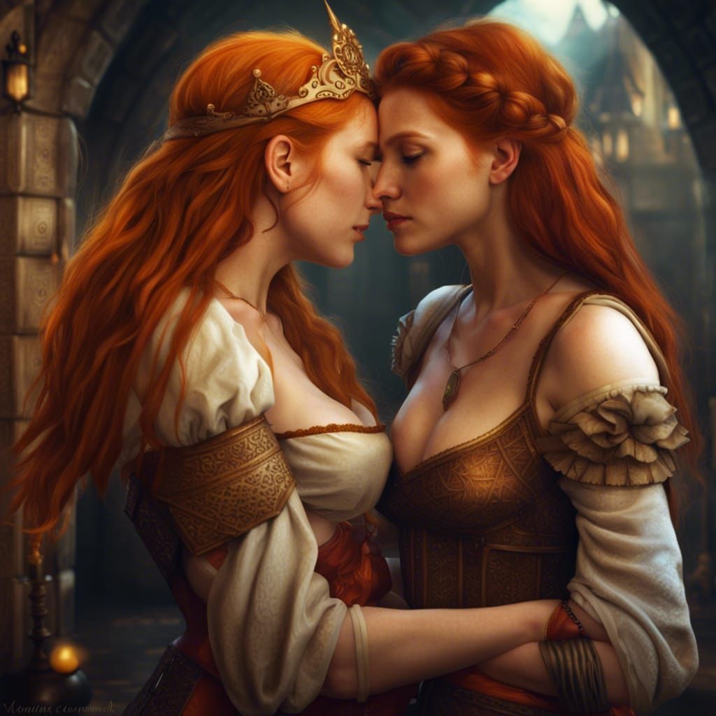 Medieval Romance: Two Fair Maidens Kissing