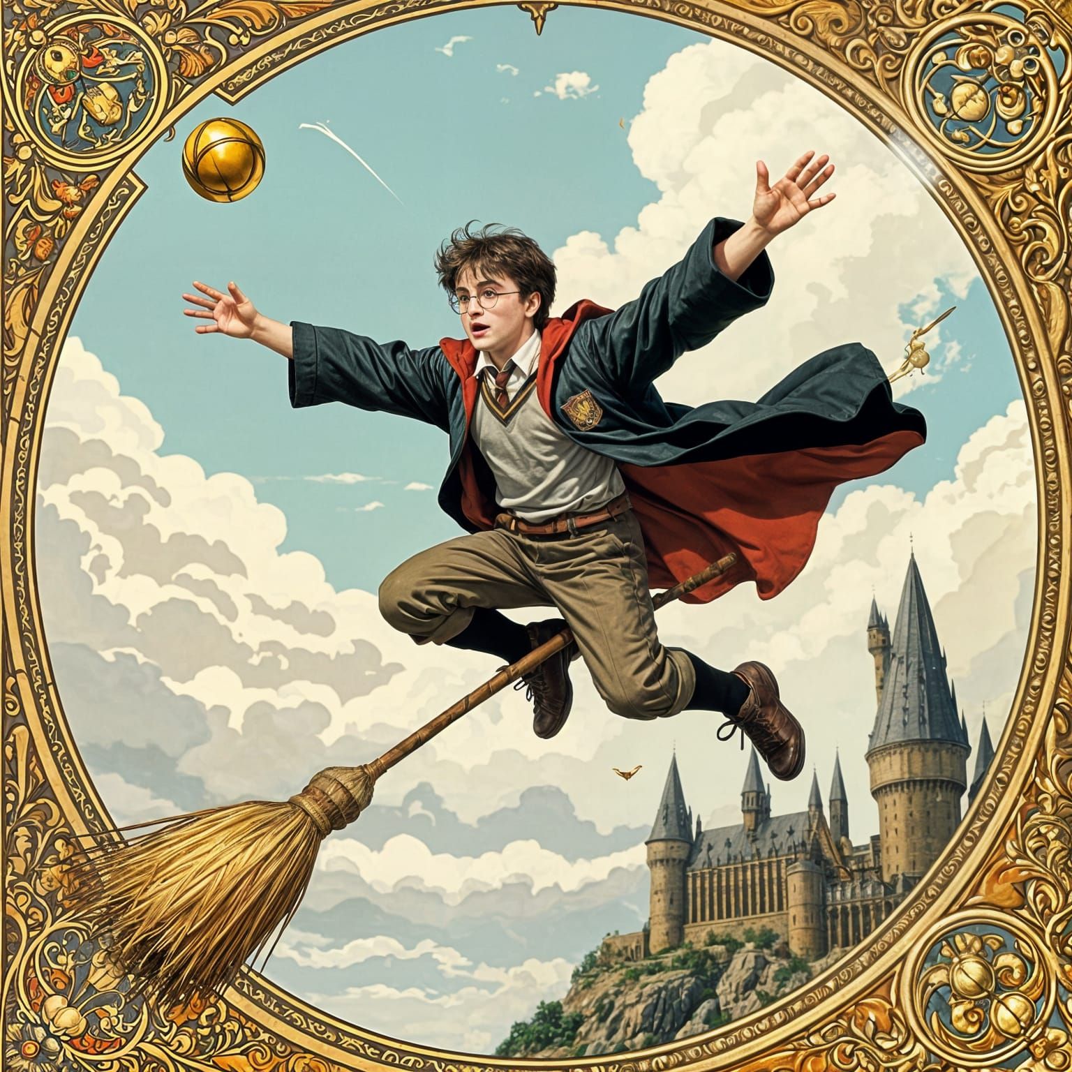 Harry Potter Catches the Golden Snitch Mid-Air