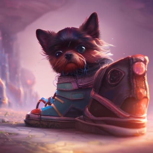 Cute Little Dog in a Shoe: Detailed Matte Painting