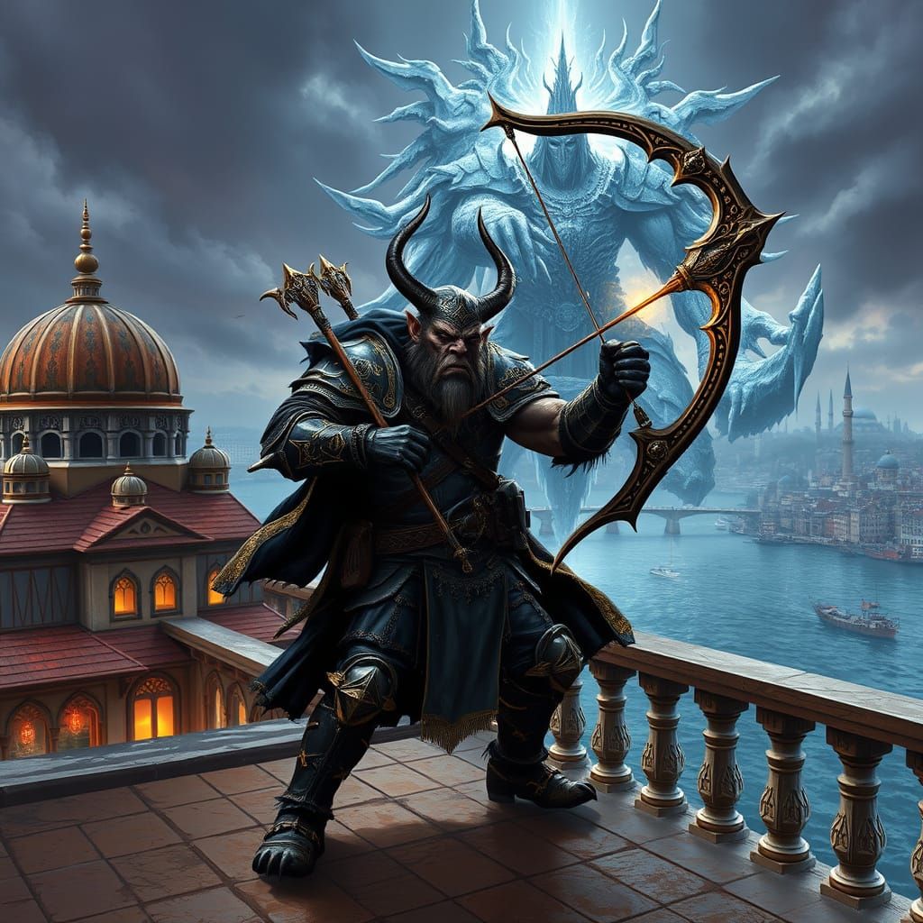 Orc Hunter on Topkapi Terrace in Comic Book Style