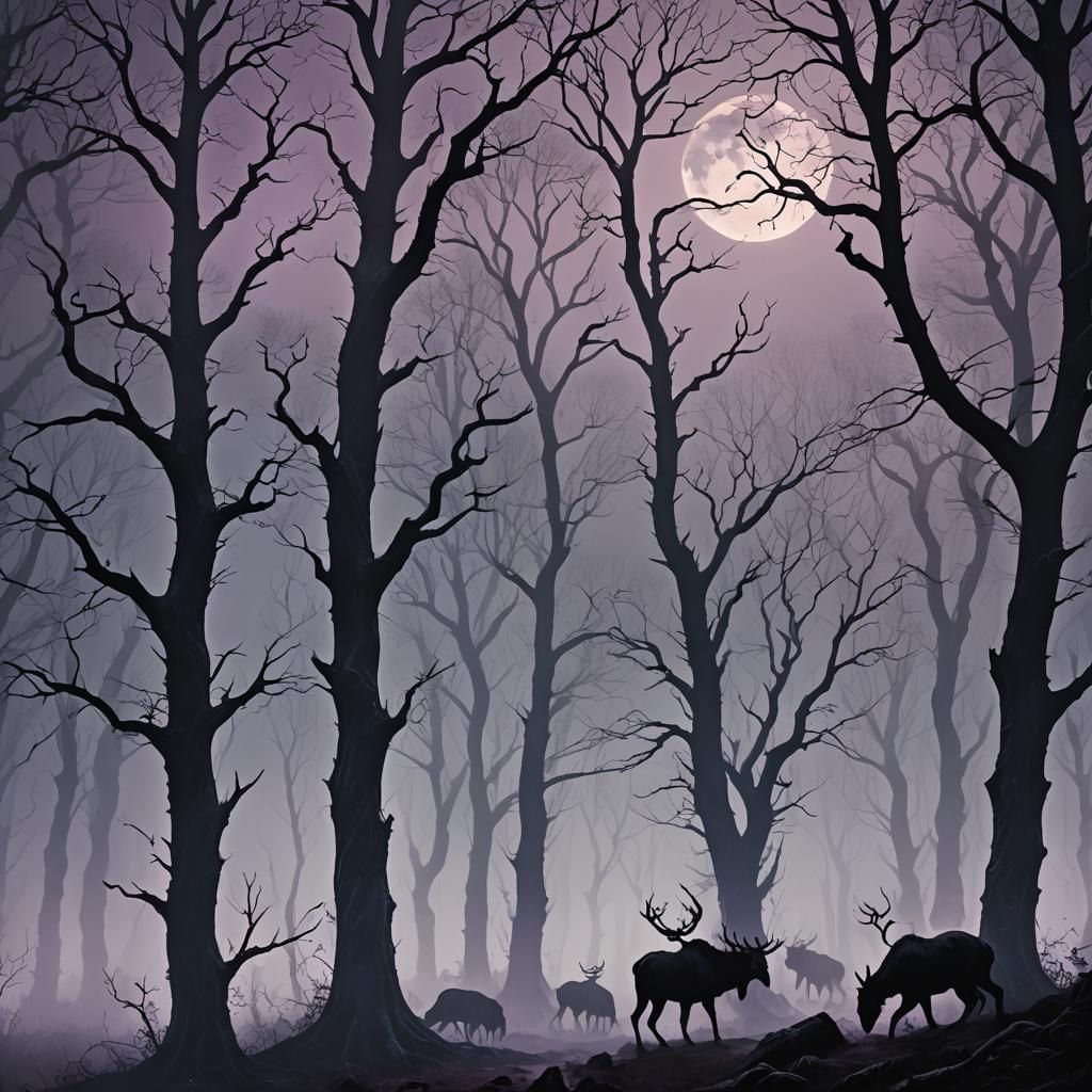 Dark Beasts Emerge from Misty Forest