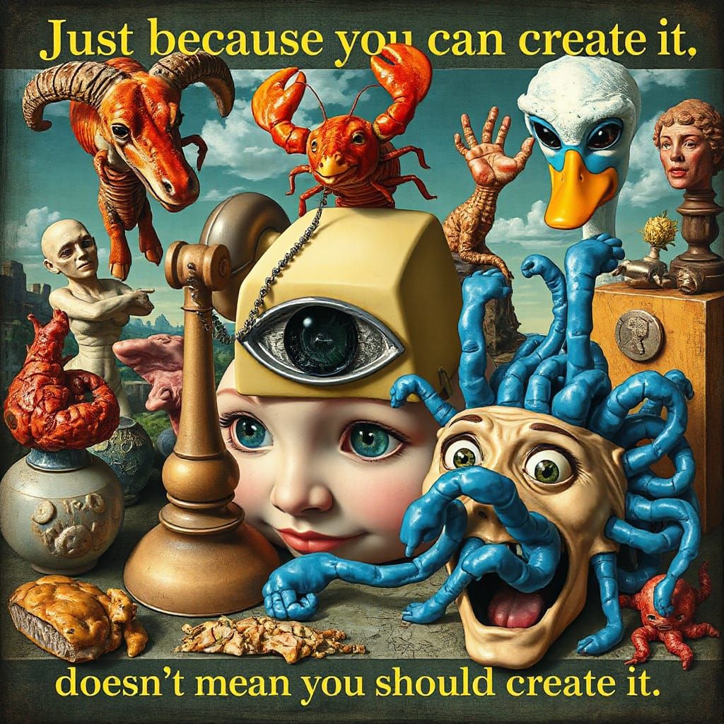 Surreal Dreamscape with Lobster Telephone and Hybrid Creatur...