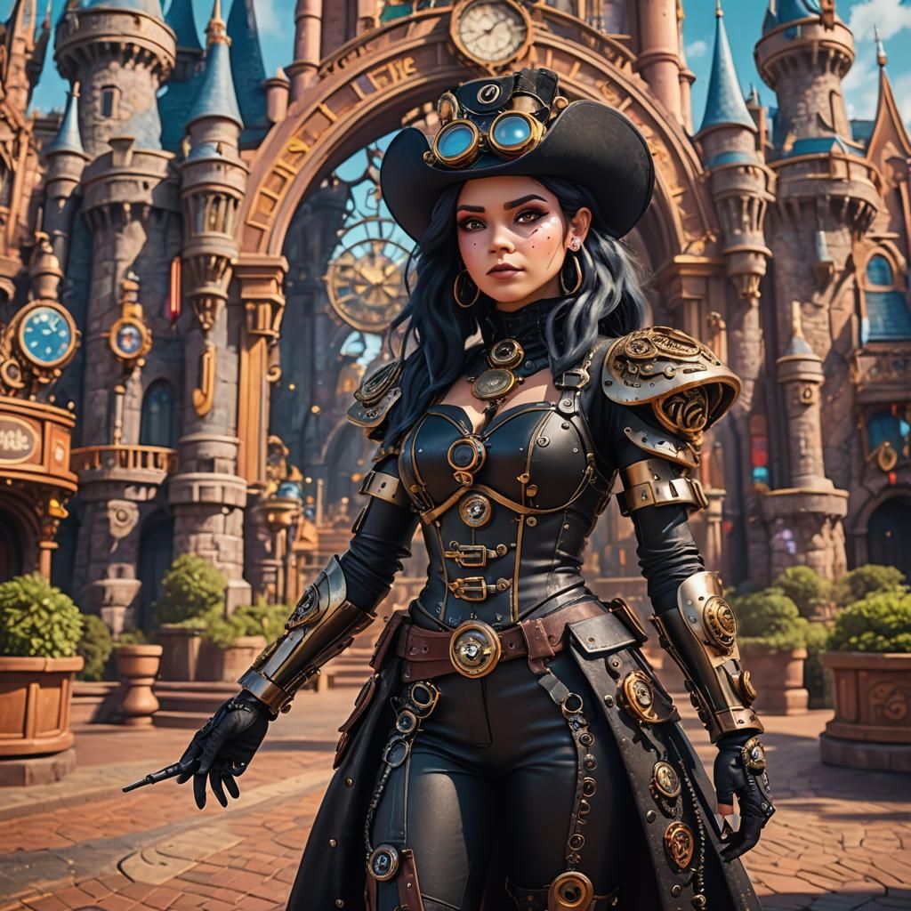 Steampunk Warrior Chick in Magical World, 3D Digital Art