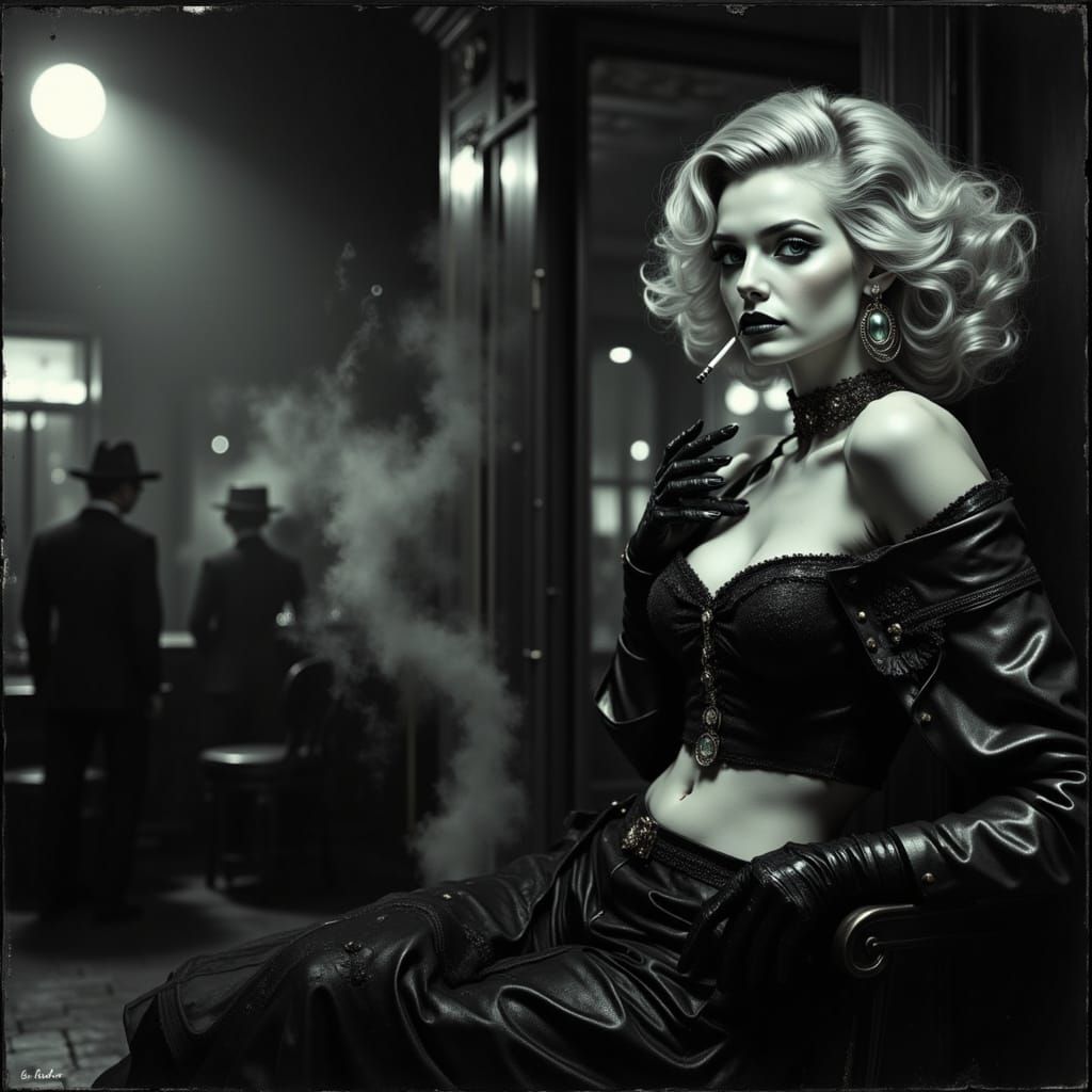 Mysterious Woman in Smoky Jazz Club, Noir Style