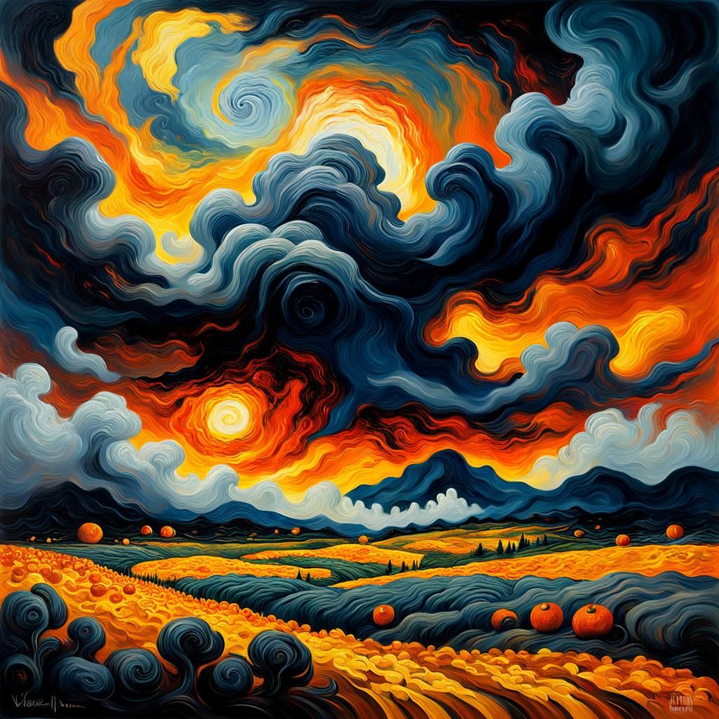 Fiery Vortex Engulfs Mystical Realm as Impasto Painting