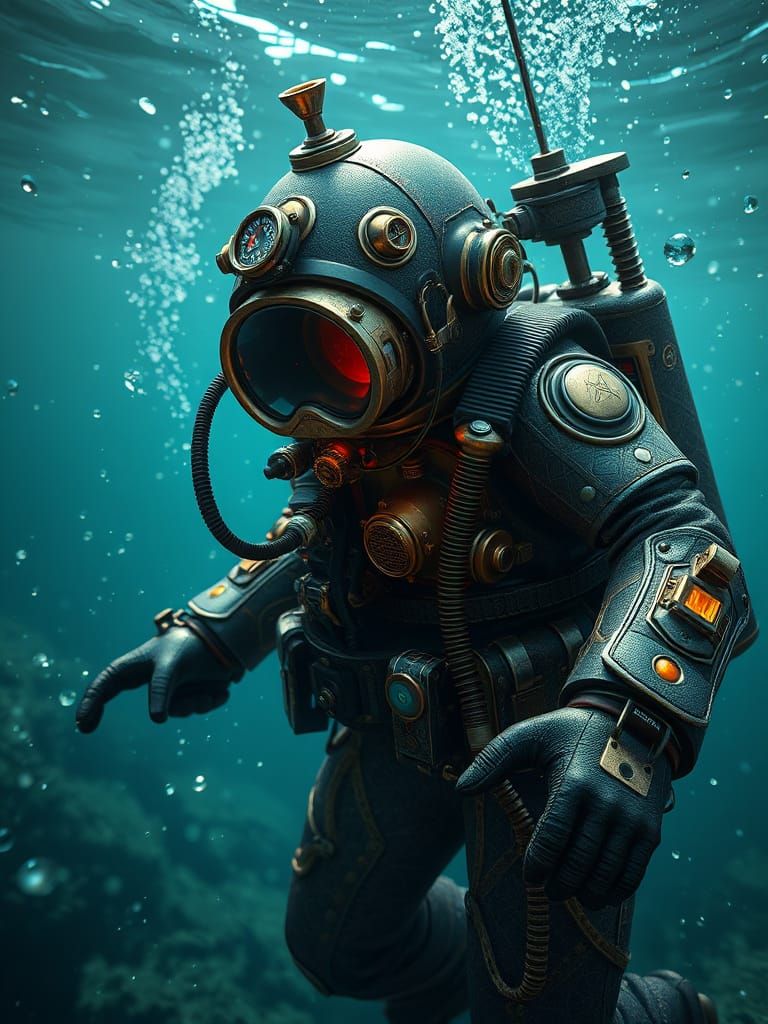 Steampunk Deep Sea Diver in 3D Cinematic Style