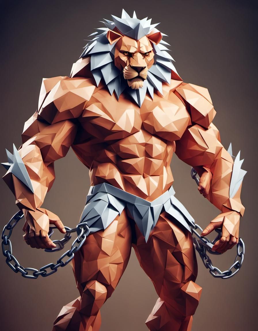 anthropomorphic lion man with massive muscular muscle ,8k resolution concept art with chains,spikes and huge claws