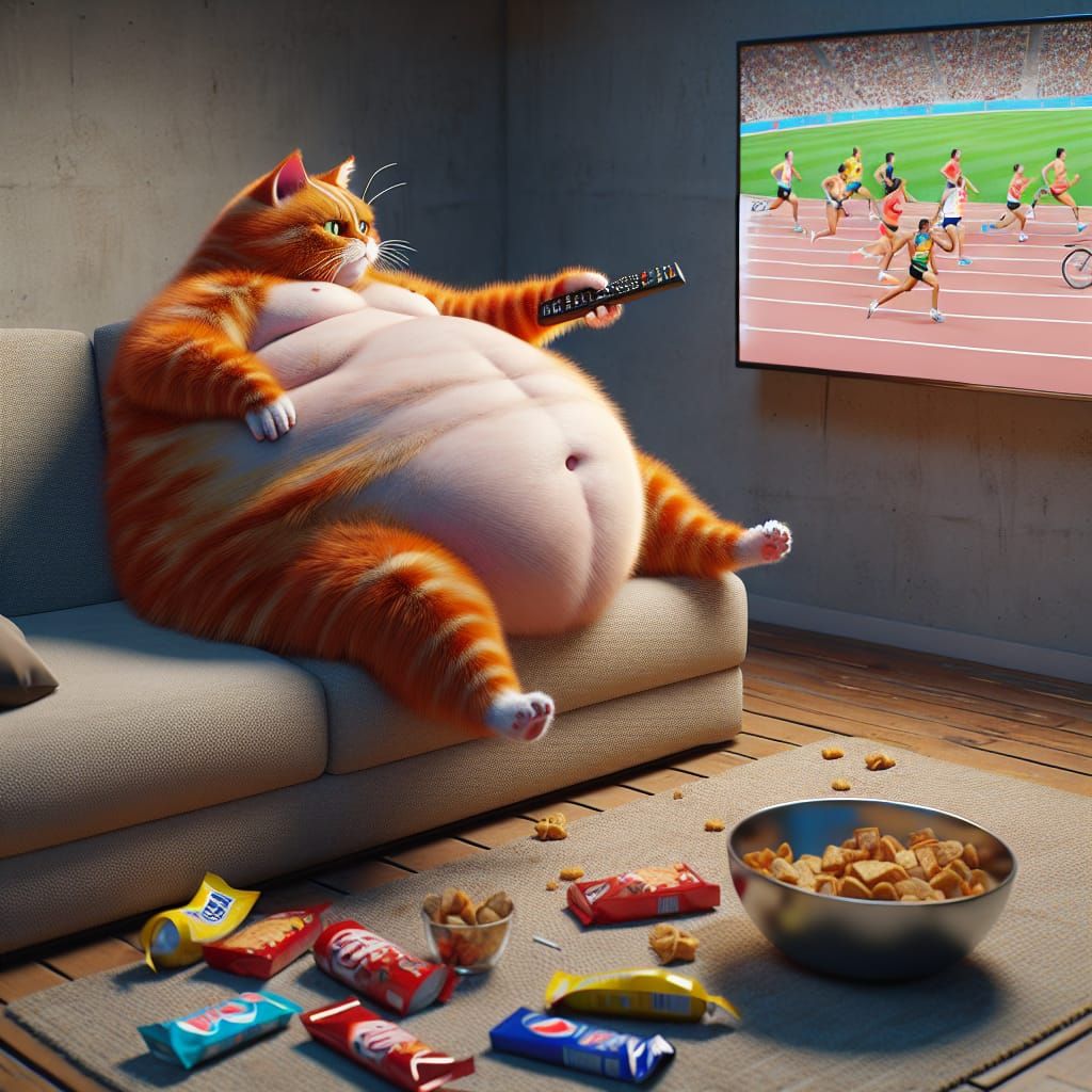 Hyperrealistic Cat Watching Sports on TV