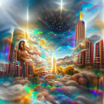 Holographic City of Gods in Astral Illustration