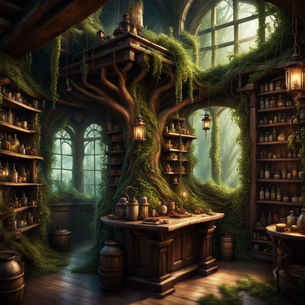 Mystical Forest Treehouse Apothecary: Fantasy Concept Art