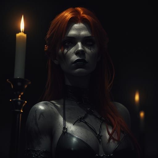 Redhead Woman in Dungeon: Dark Fantasy Art