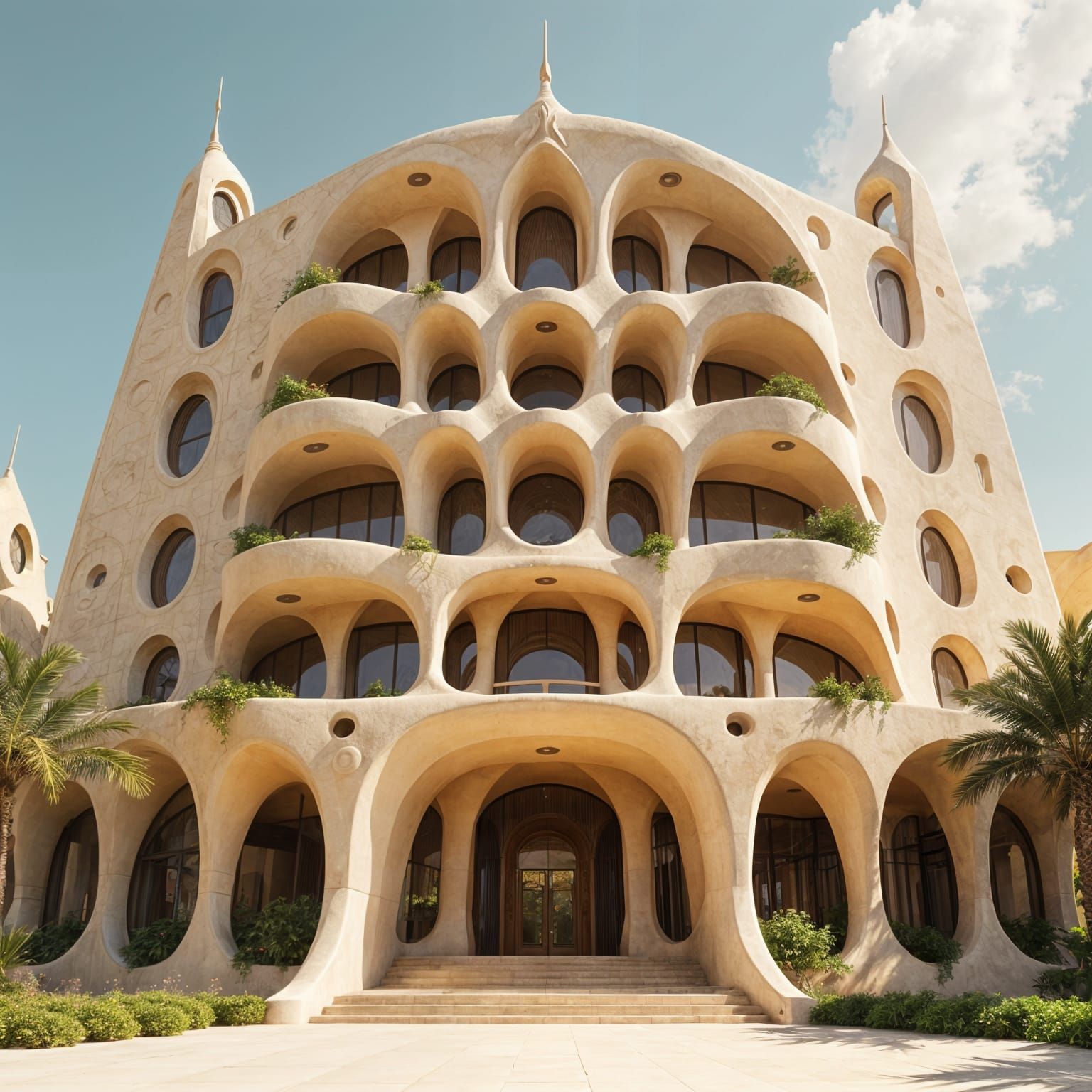 Futuristic Art Nouveau Architecture on a Summer Day