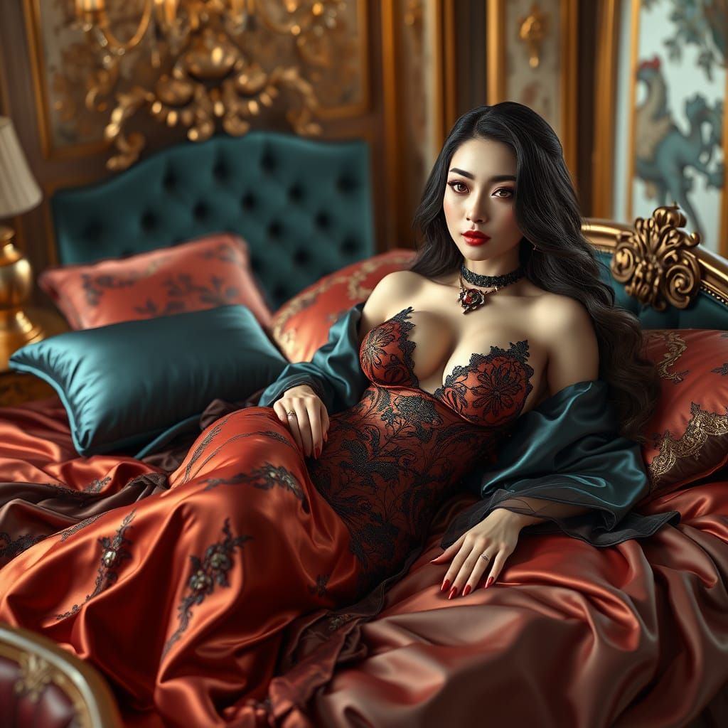 Fantasy Princess in Opulent Bedroom Setting