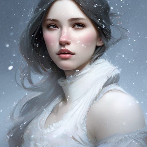 Detailed Portrait of Snow Woman in Artstation Style