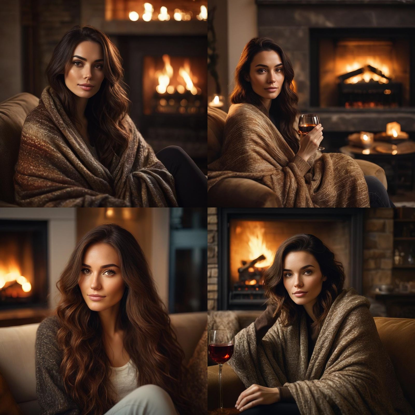 Cozy Fireplace Portrait in Professional Photography Style
