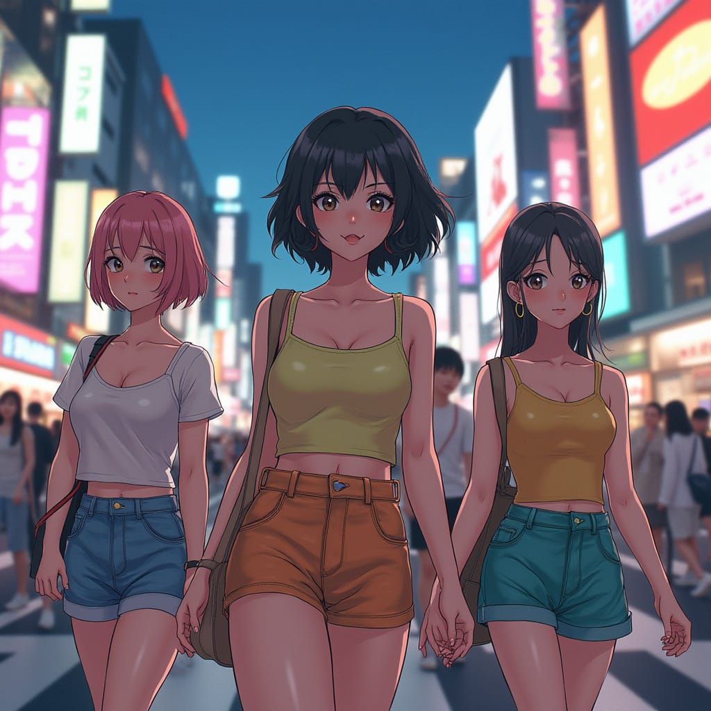 Anime Women in Tokyo's Shibuya Crossing