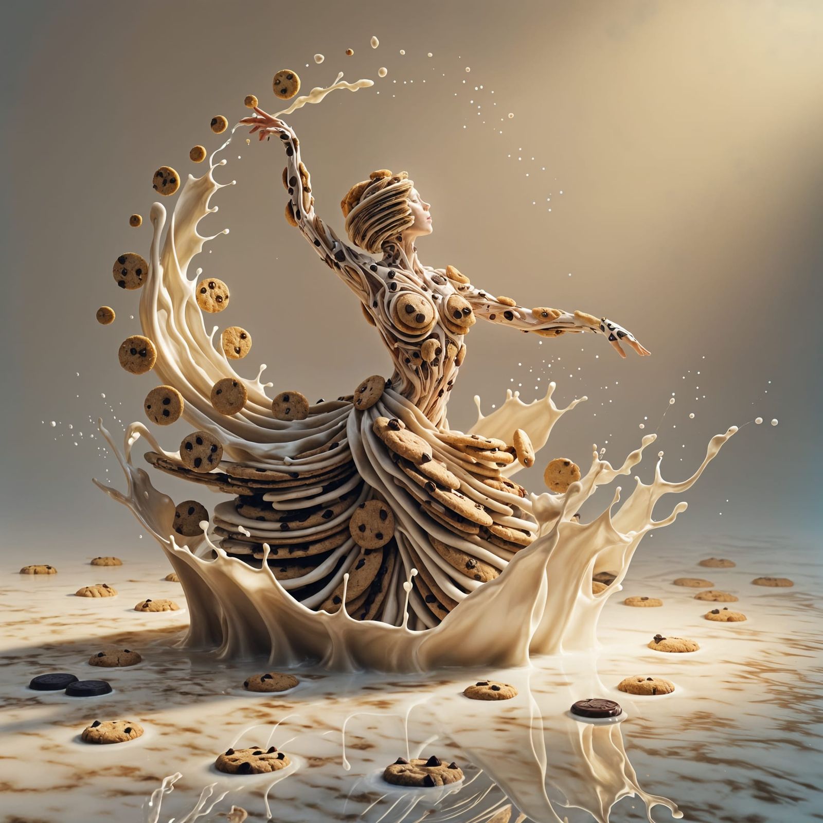 Gentle Cookie Dancer on Milk Lake in Soft Warm Light