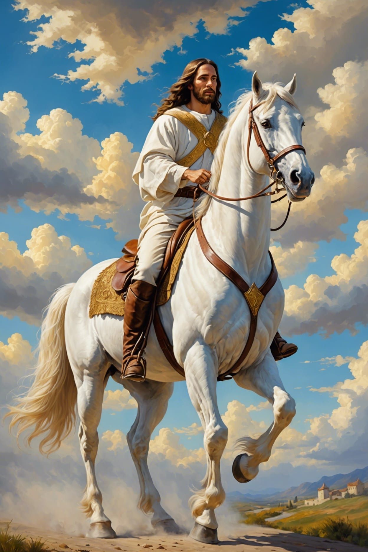 Jesus on White Stallion: Realistic Oil Painting