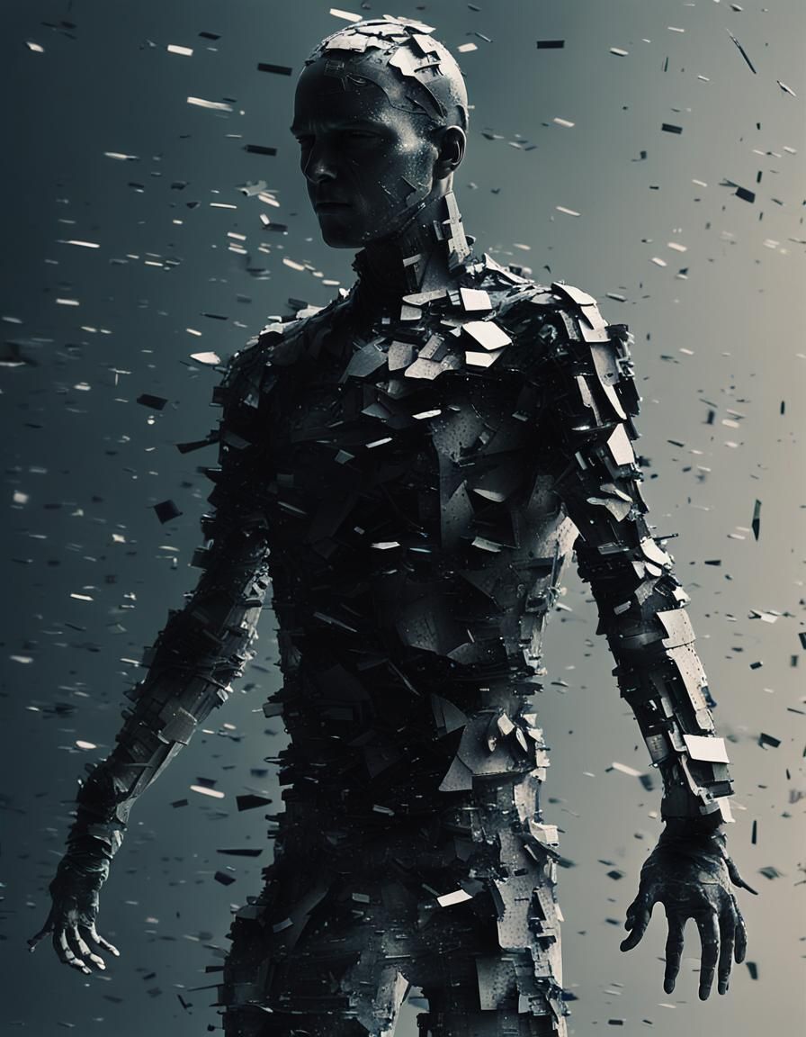 Apocalyptic Glitch Art of Fragmented Humanoid