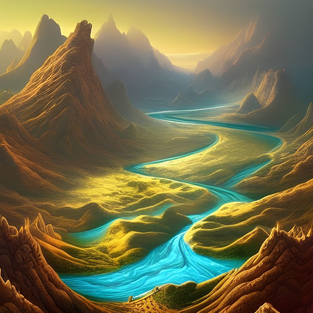 Fantasy River Landscape in Surrealist Style