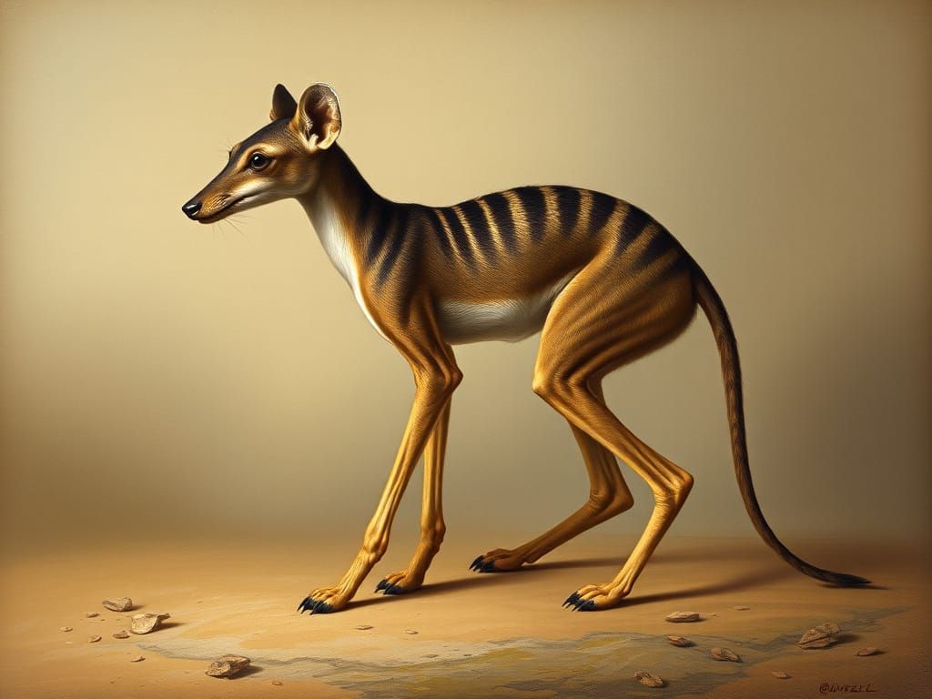 Extinct Striped Mammal in Romantic Painting Style