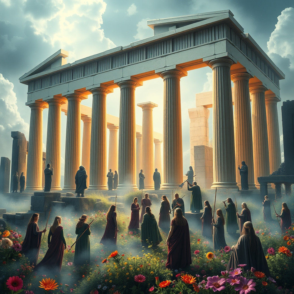 Ethereal Parthenon Meets Mystical Stonehenge in Surreal Ritu...