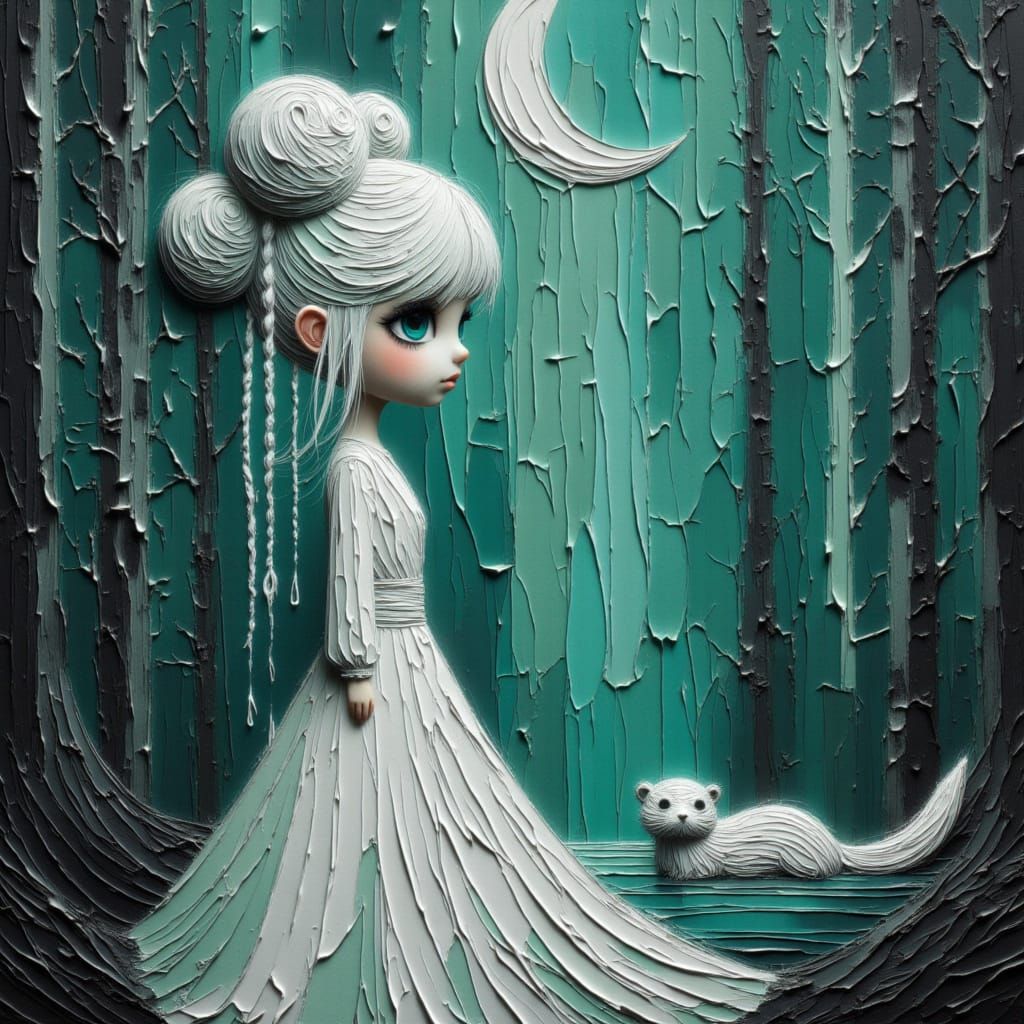 Elegant Woman in Cyberpunk Forest, as Hyperoil Painting