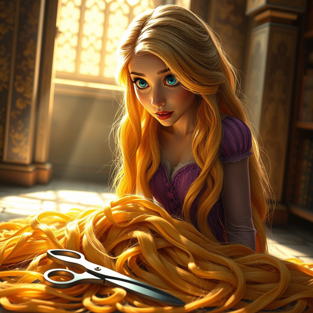 Rapunzel's Shock After Cutting Her Hair