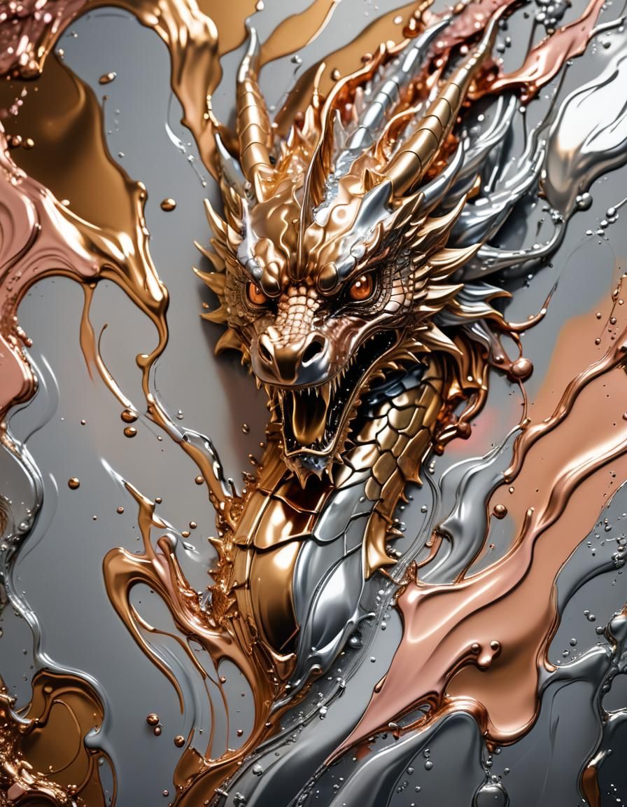 Metallic Dragon on Abstract Liquid Background