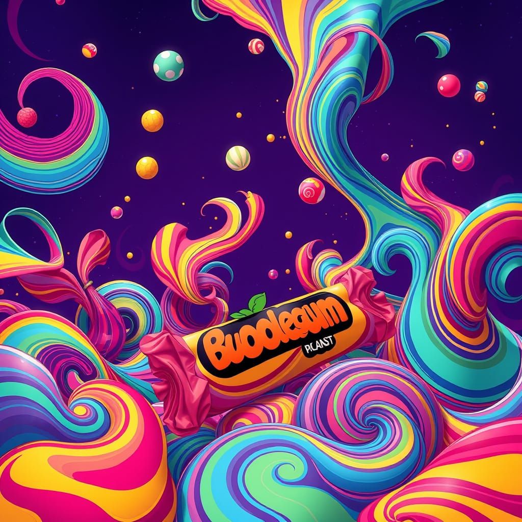 Vibrant 80s Fantasy Bubblegum Packaging in Syd Mead Style