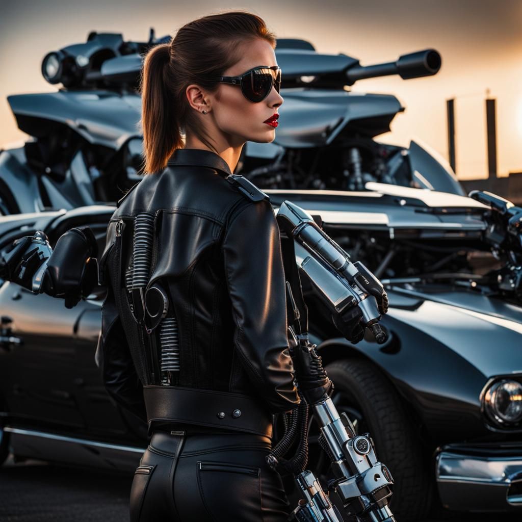 Girl in Terminator Style with Car