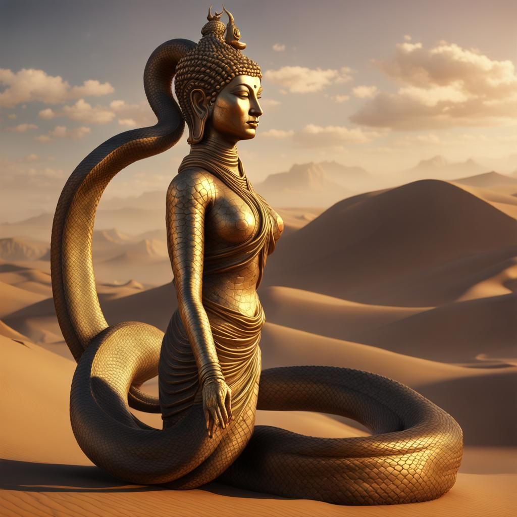 Golden Cobra Buddha Hybrid in Dark Fantasy Style